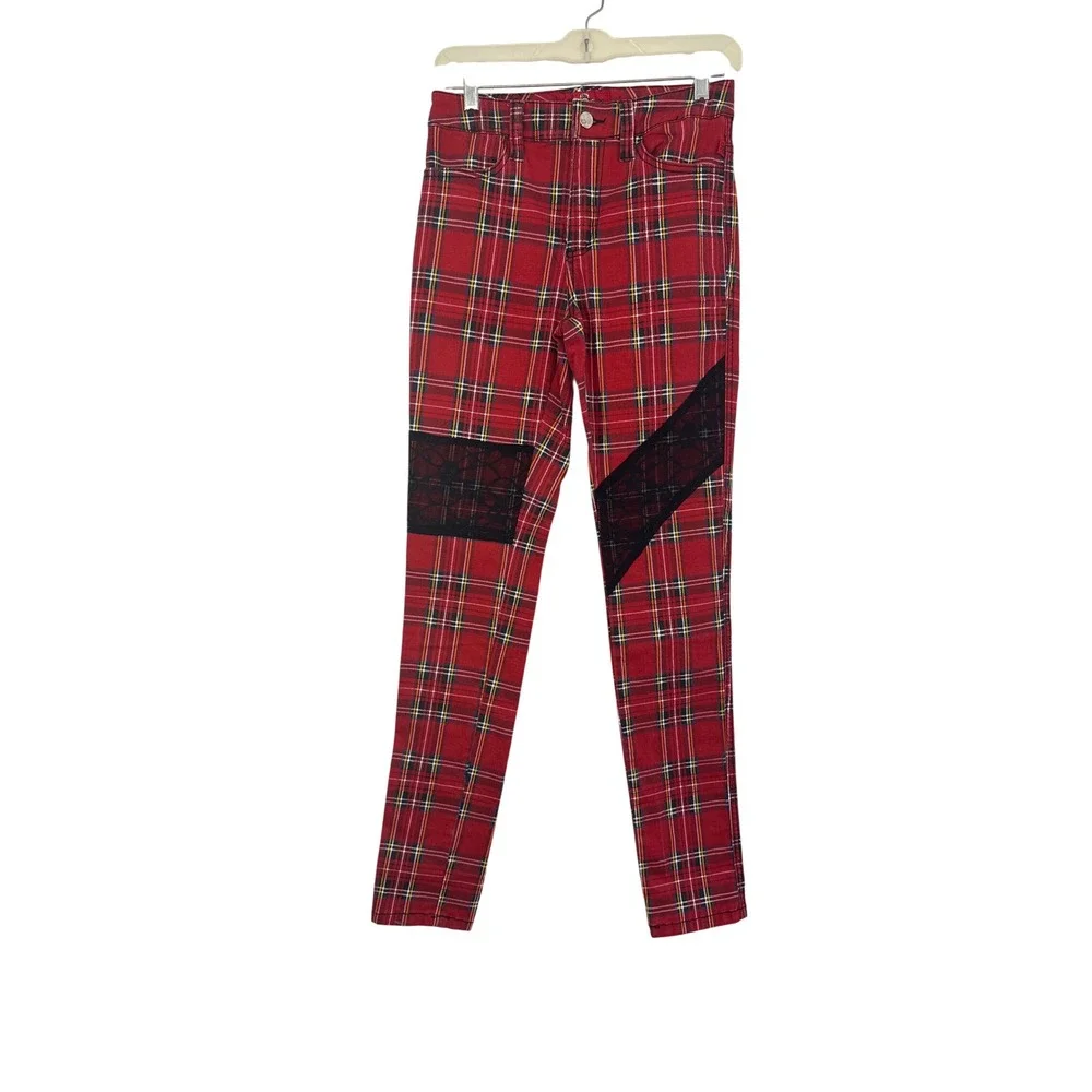 Royal Bones Plaid Pants Juniors Size 3 Red Black Grunge Goth Lace Y2K 90s Skater